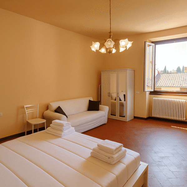 Florence apartment Red Santo Spirito bedroom with natural light